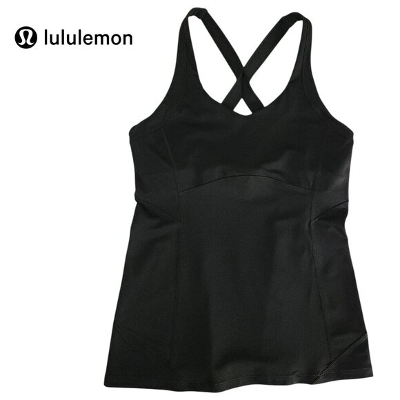 LULULEMON Black Cross-Strap Luxtreme Built-In Bra Yoga Tank 8 - Picture 1 of 16